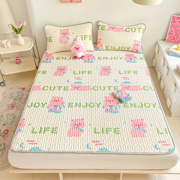 91家纺网 家纺一手货源 找家纺 沐慕 2025新款高克重小清新乳胶凉席-风格二 花环兔兔