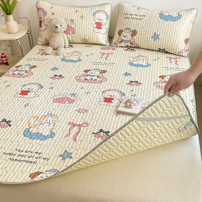 91家纺网 家纺一手货源 找家纺 沐慕 2025新款高克重小清新乳胶凉席-风格二 猫女郎