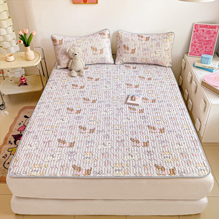 91家纺网 家纺一手货源 找家纺 沐慕 2025新款高克重小清新乳胶凉席-风格二 爱心小兔