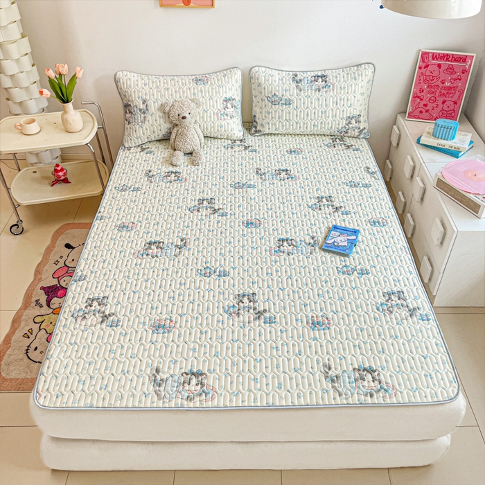 91家纺网 家纺一手货源 找家纺 沐慕 2025新款高克重小清新乳胶凉席-风格二 碎花小猫