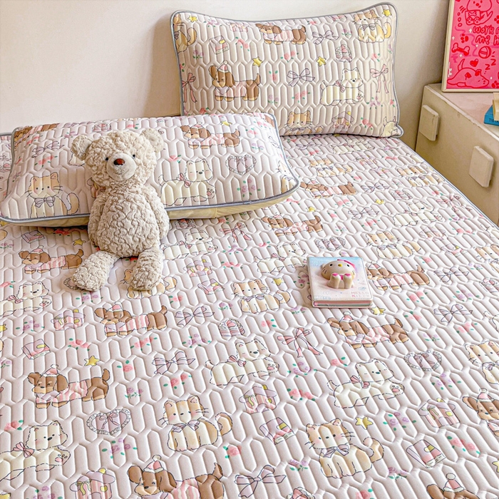 91家纺网 家纺一手货源 找家纺 沐慕 2025新款高克重小清新乳胶凉席-风格二 爱心小兔