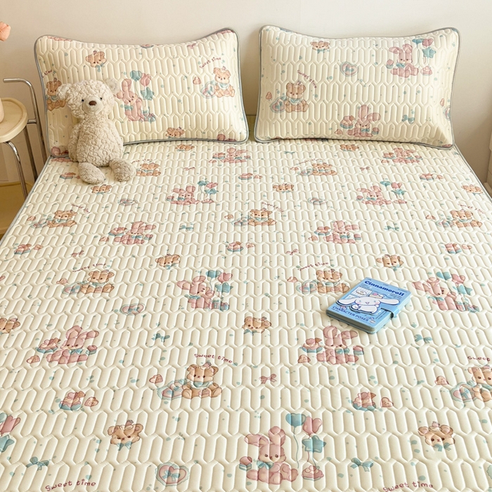 91家纺网 家纺一手货源 找家纺 沐慕 2025新款高克重小清新乳胶凉席-风格二 气球兔兔