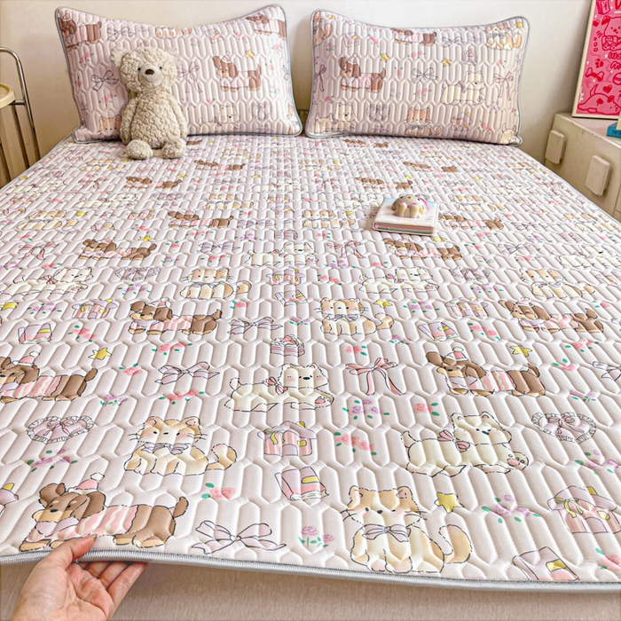 沐慕 2025新款高克重小清新乳胶凉席-风格二 爱心小兔