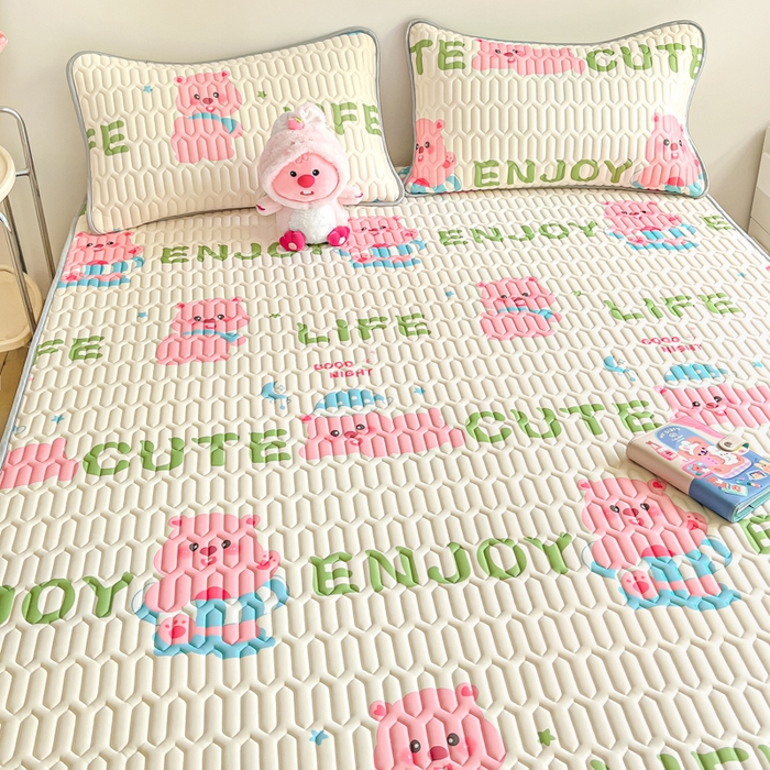 91家纺网 家纺一手货源 找家纺 沐慕 2025新款高克重小清新乳胶凉席-风格二 花环兔兔