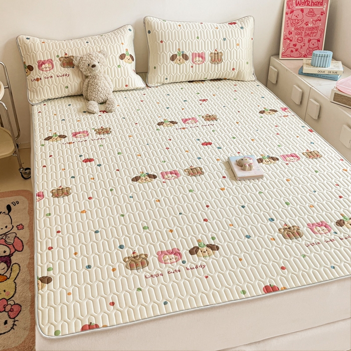 91家纺网 家纺一手货源 找家纺 沐慕 2025新款高克重小清新乳胶凉席-风格二 三小只