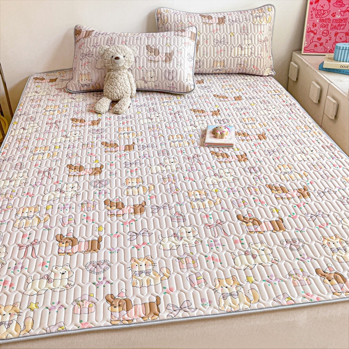 91家纺网 家纺一手货源 找家纺 沐慕 2025新款高克重小清新乳胶凉席-风格二 爱心小兔