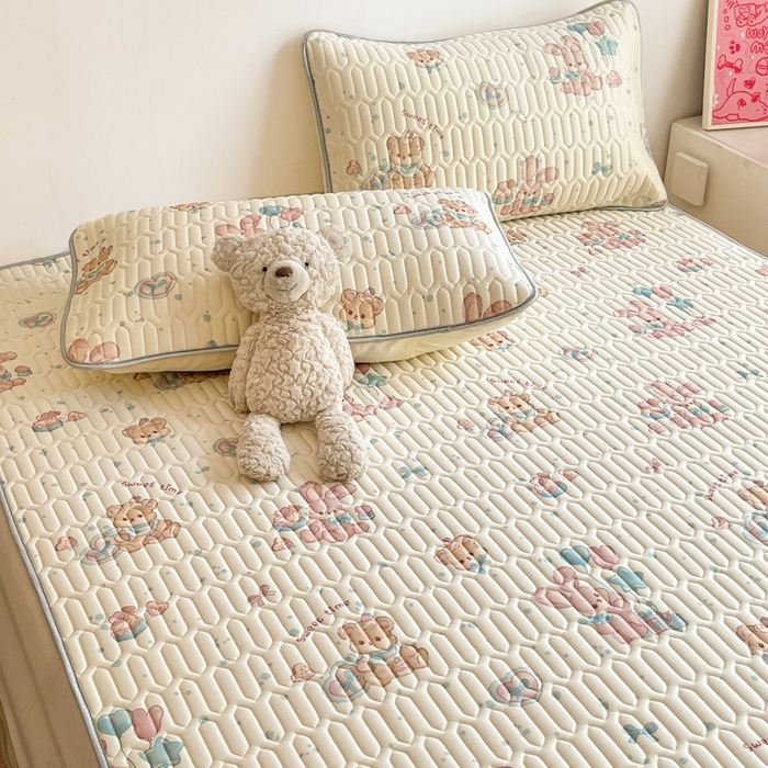 91家纺网 家纺一手货源 找家纺 沐慕 2025新款高克重小清新乳胶凉席-风格二 气球兔兔