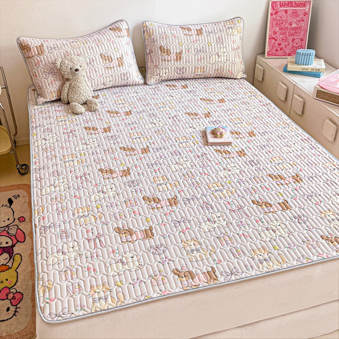 91家纺网 家纺一手货源 找家纺 沐慕 2025新款高克重小清新乳胶凉席-风格二 爱心小兔