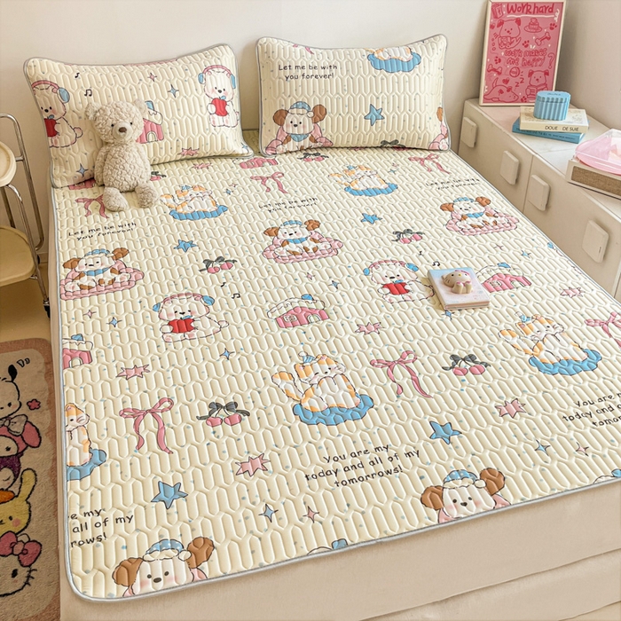 91家纺网 家纺一手货源 找家纺 沐慕 2025新款高克重小清新乳胶凉席-风格二 猫女郎