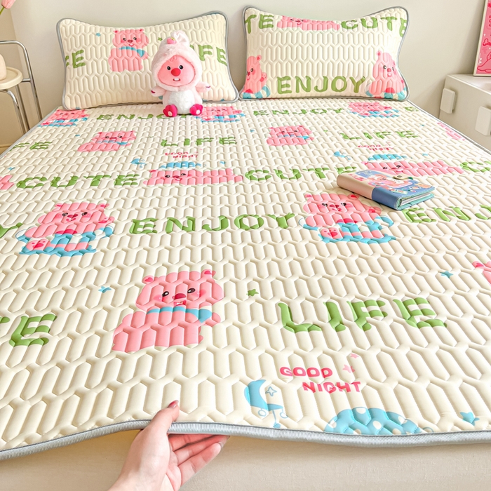 沐慕 2025新款高克重小清新乳胶凉席-风格二 花环兔兔