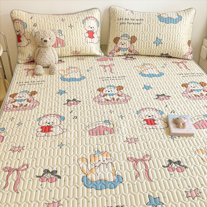 91家纺网 家纺一手货源 找家纺 沐慕 2025新款高克重小清新乳胶凉席-风格二 猫女郎