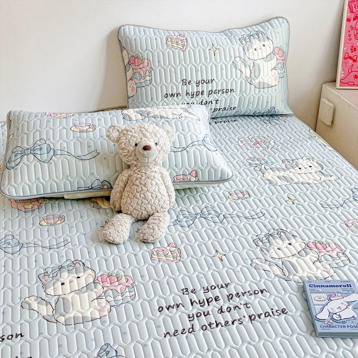 91家纺网 家纺一手货源 找家纺 沐慕 2025新款高克重小清新乳胶凉席-风格二 萌宠礼物