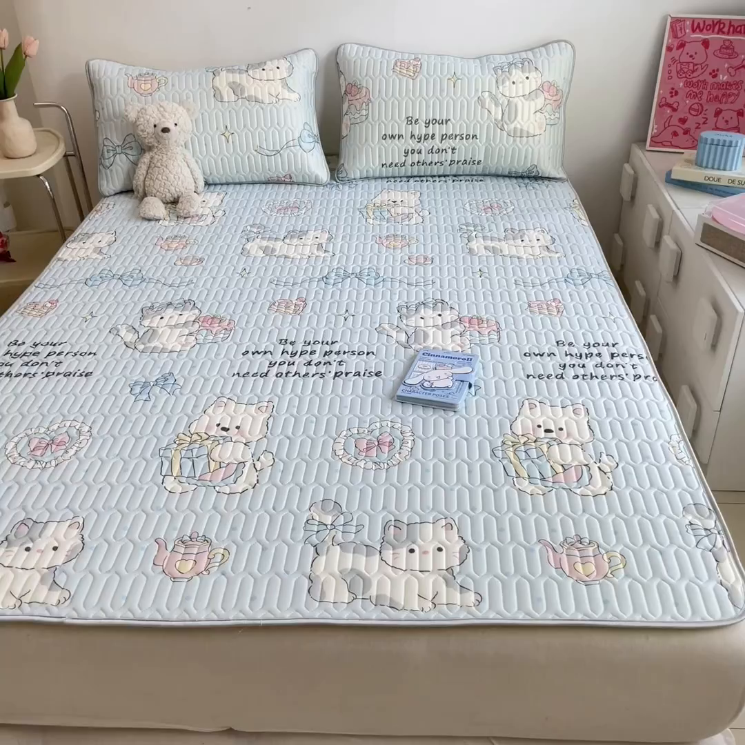 91家纺网 家纺一手货源 找家纺 沐慕 2025新款高克重小清新乳胶凉席-风格二 萌宠礼物