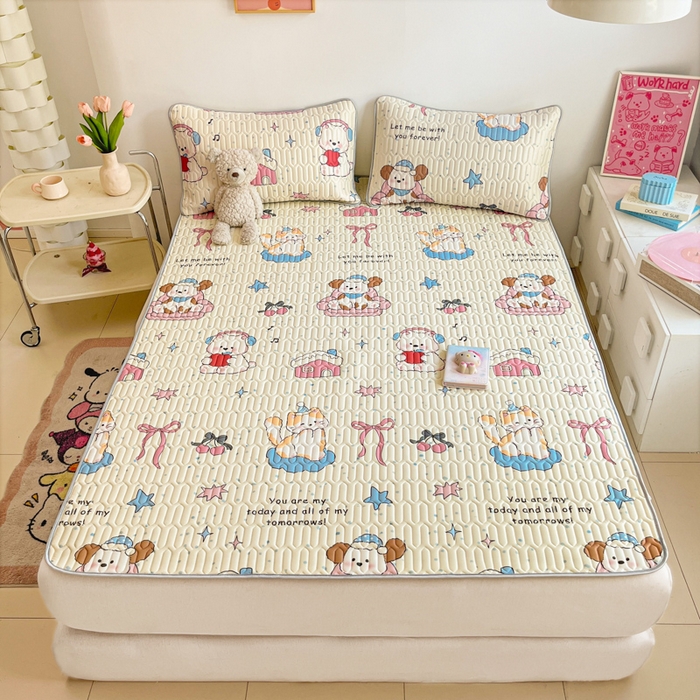 91家纺网 家纺一手货源 找家纺 沐慕 2025新款高克重小清新乳胶凉席-风格二 猫女郎