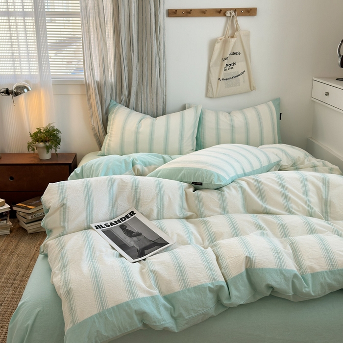 91家纺网 家纺一手货源 找家纺 娜娜 2025新款A类全棉色织水洗棉四件套 罗马系列-条纹蓝