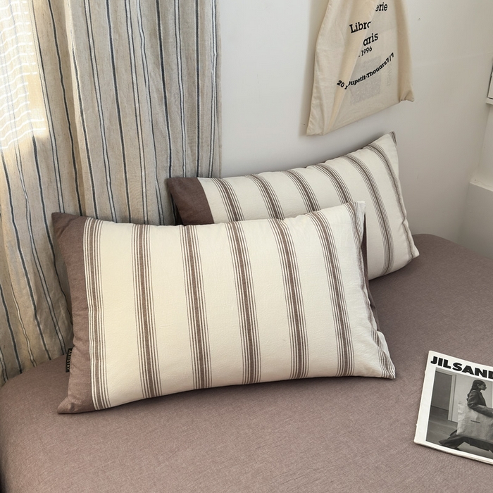 91家纺网 家纺一手货源 找家纺 娜娜 2025新款A类全棉色织水洗棉四件套 罗马系列-条纹咖