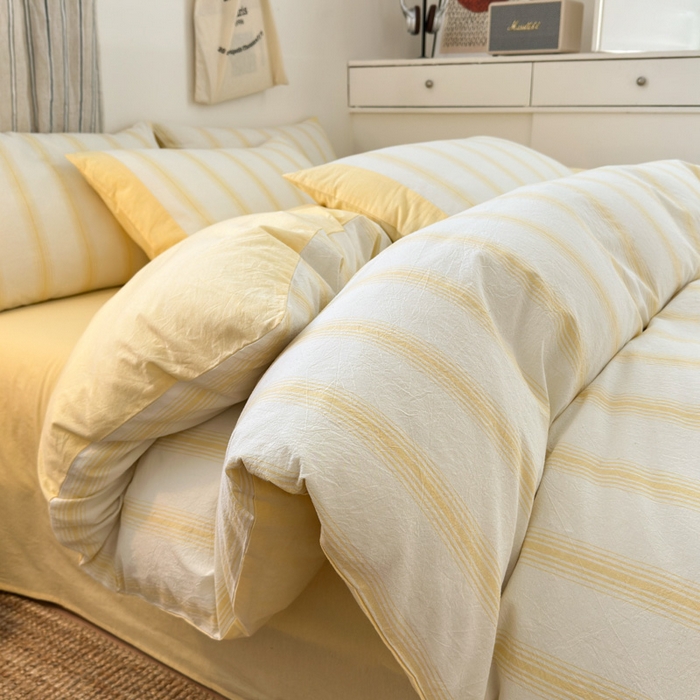 91家纺网 家纺一手货源 找家纺 娜娜 2025新款A类全棉色织水洗棉四件套 罗马系列-条纹黄