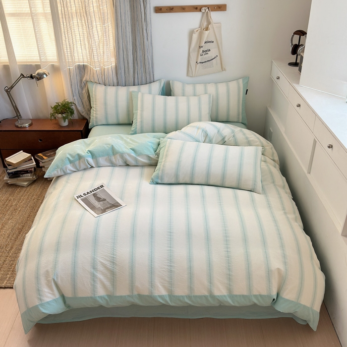 91家纺网 家纺一手货源 找家纺 娜娜 2025新款A类全棉色织水洗棉四件套 罗马系列-条纹蓝