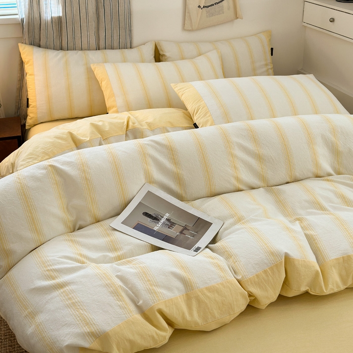 91家纺网 家纺一手货源 找家纺 娜娜 2025新款A类全棉色织水洗棉四件套 罗马系列-条纹黄