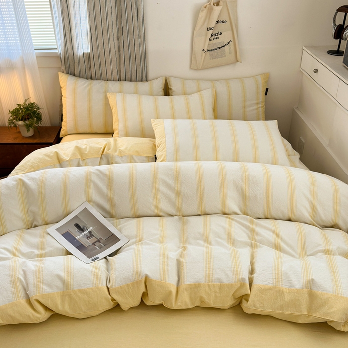 91家纺网 家纺一手货源 找家纺 娜娜 2025新款A类全棉色织水洗棉四件套 罗马系列-条纹黄
