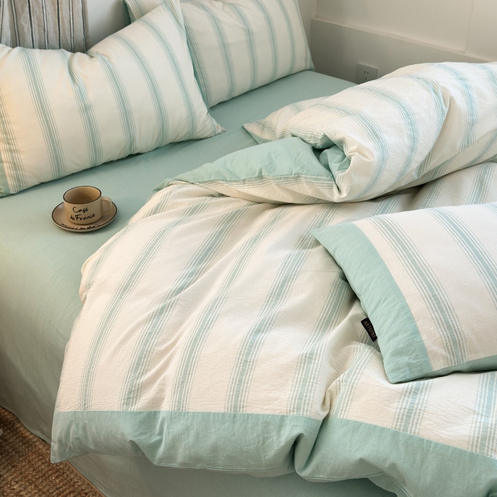 91家纺网 家纺一手货源 找家纺 娜娜 2025新款A类全棉色织水洗棉四件套 罗马系列-条纹蓝