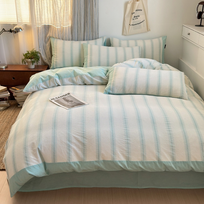 91家纺网 家纺一手货源 找家纺 娜娜 2025新款A类全棉色织水洗棉四件套 罗马系列-条纹蓝