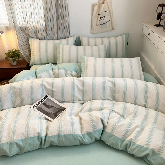 91家纺网 家纺一手货源 找家纺 娜娜 2025新款A类全棉色织水洗棉四件套 罗马系列-条纹蓝