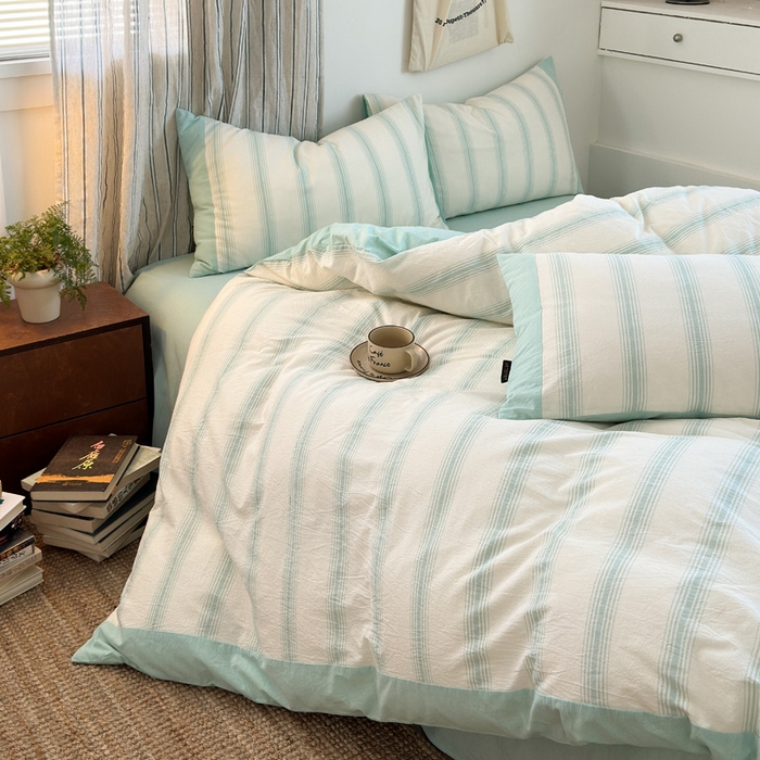 91家纺网 家纺一手货源 找家纺 娜娜 2025新款A类全棉色织水洗棉四件套 罗马系列-条纹蓝