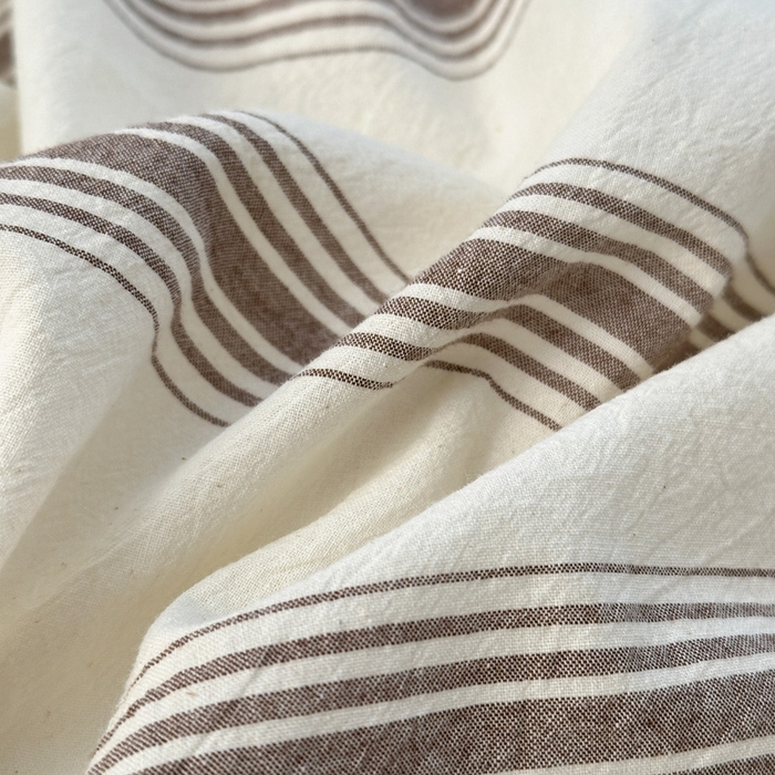 91家纺网 家纺一手货源 找家纺 娜娜 2025新款A类全棉色织水洗棉四件套 罗马系列-条纹咖