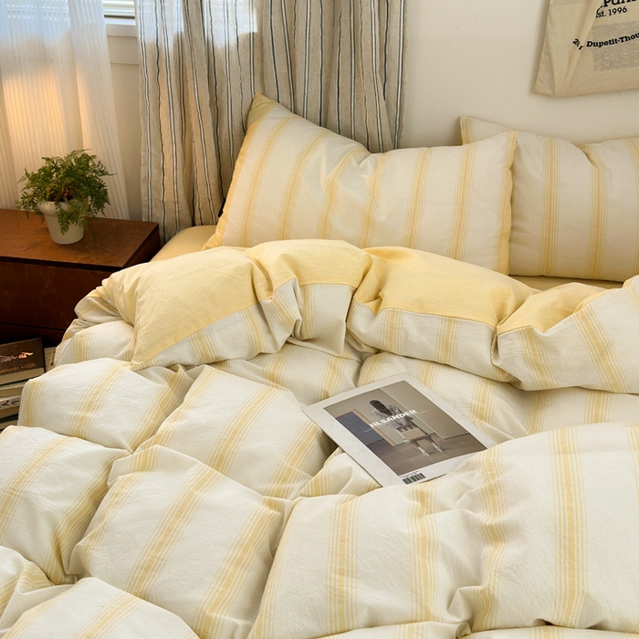 91家纺网 家纺一手货源 找家纺 娜娜 2025新款A类全棉色织水洗棉四件套 罗马系列-条纹黄