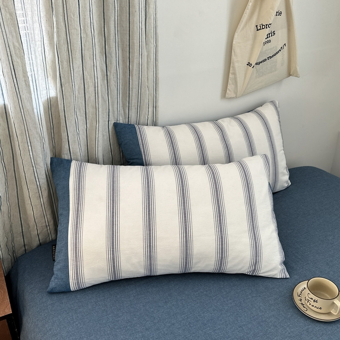 91家纺网 家纺一手货源 找家纺 娜娜 2025新款A类全棉色织水洗棉四件套 罗马系列-深蓝