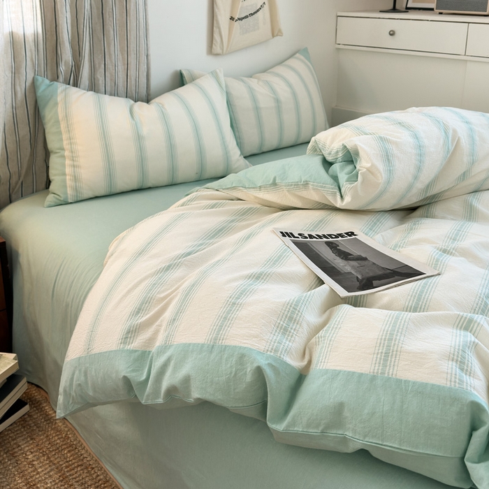 91家纺网 家纺一手货源 找家纺 娜娜 2025新款A类全棉色织水洗棉四件套 罗马系列-条纹蓝