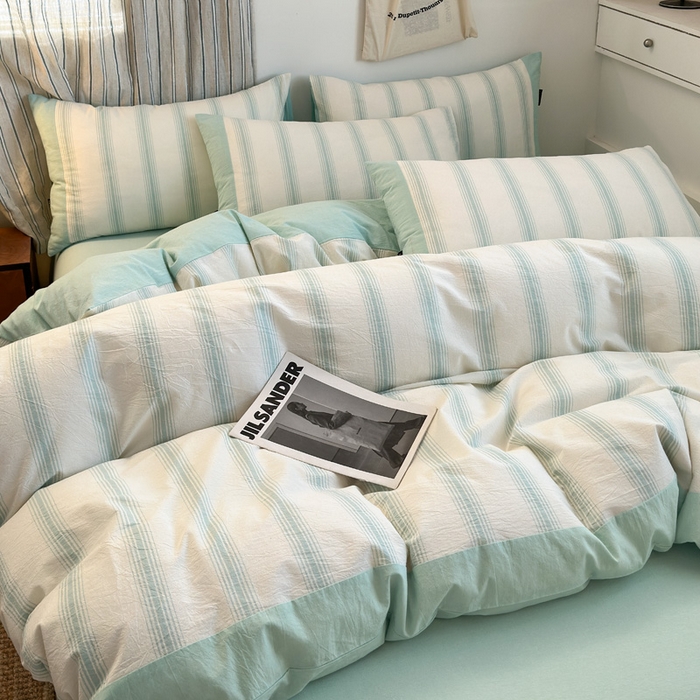 91家纺网 家纺一手货源 找家纺 娜娜 2025新款A类全棉色织水洗棉四件套 罗马系列-条纹蓝