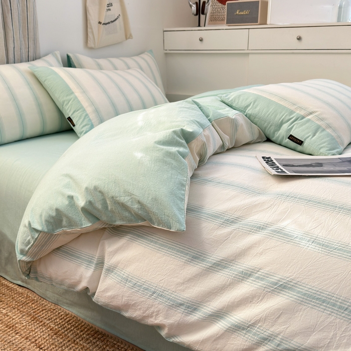 91家纺网 家纺一手货源 找家纺 娜娜 2025新款A类全棉色织水洗棉四件套 罗马系列-条纹蓝