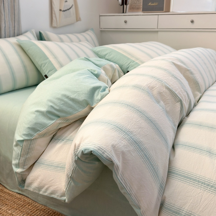 91家纺网 家纺一手货源 找家纺 娜娜 2025新款A类全棉色织水洗棉四件套 罗马系列-条纹蓝