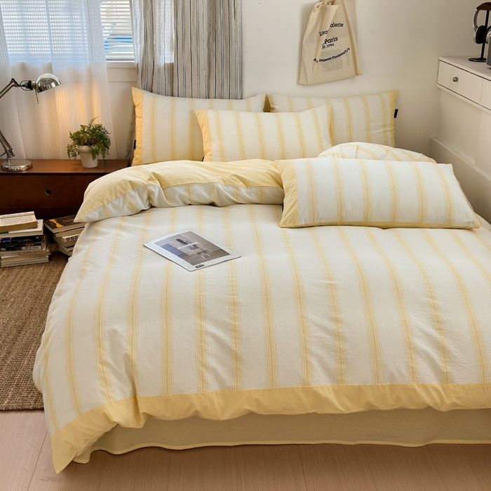 91家纺网 家纺一手货源 找家纺 娜娜 2025新款A类全棉色织水洗棉四件套 罗马系列-条纹黄