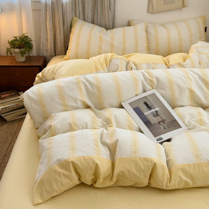 91家纺网 家纺一手货源 找家纺 娜娜 2025新款A类全棉色织水洗棉四件套 罗马系列-条纹黄