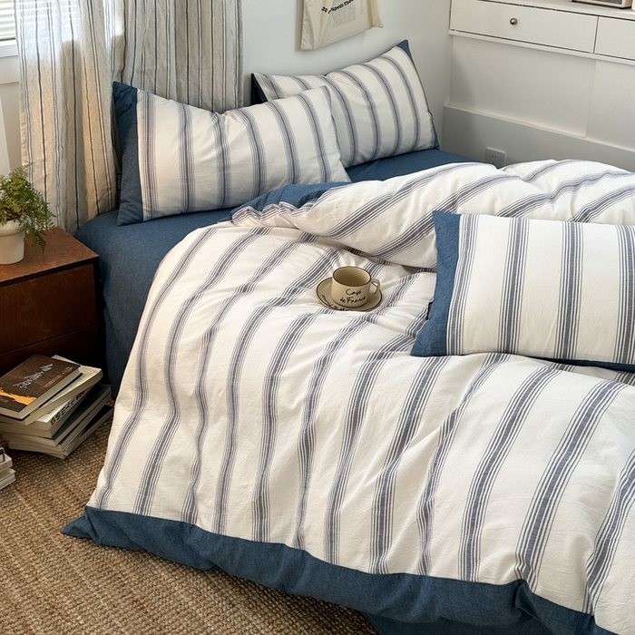 娜娜 2025新款A类全棉色织水洗棉四件套 罗马系列-深蓝