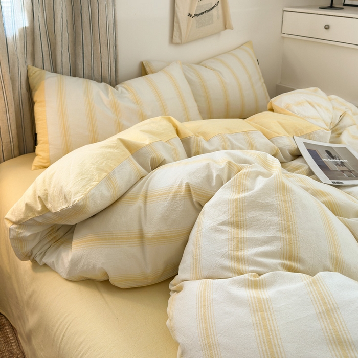 91家纺网 家纺一手货源 找家纺 娜娜 2025新款A类全棉色织水洗棉四件套 罗马系列-条纹黄