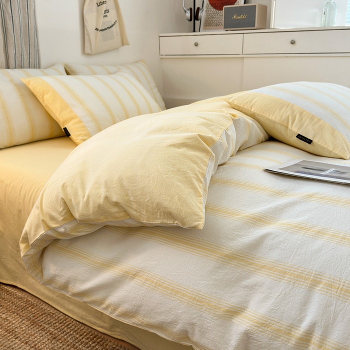 91家纺网 家纺一手货源 找家纺 娜娜 2025新款A类全棉色织水洗棉四件套 罗马系列-条纹黄