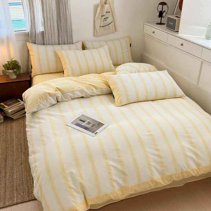 91家纺网 家纺一手货源 找家纺 娜娜 2025新款A类全棉色织水洗棉四件套 罗马系列-条纹黄