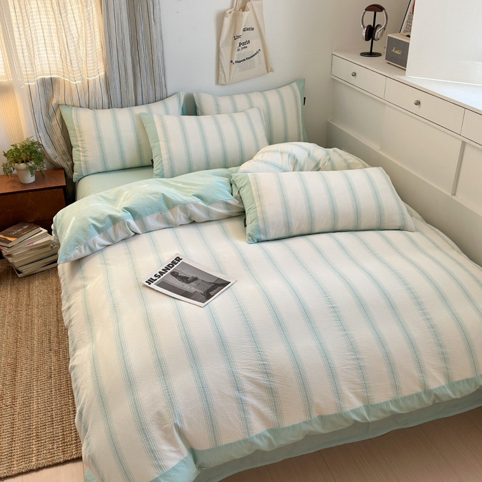 91家纺网 家纺一手货源 找家纺 娜娜 2025新款A类全棉色织水洗棉四件套 罗马系列-条纹蓝