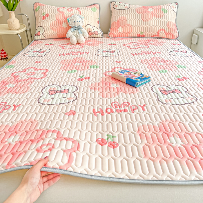 沐慕 2025新款高克重小清新乳胶凉席-风格二 粉漾花境