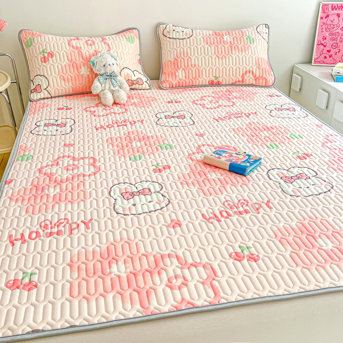 91家纺网 家纺一手货源 找家纺 沐慕 2025新款高克重小清新乳胶凉席-风格二 粉漾花境