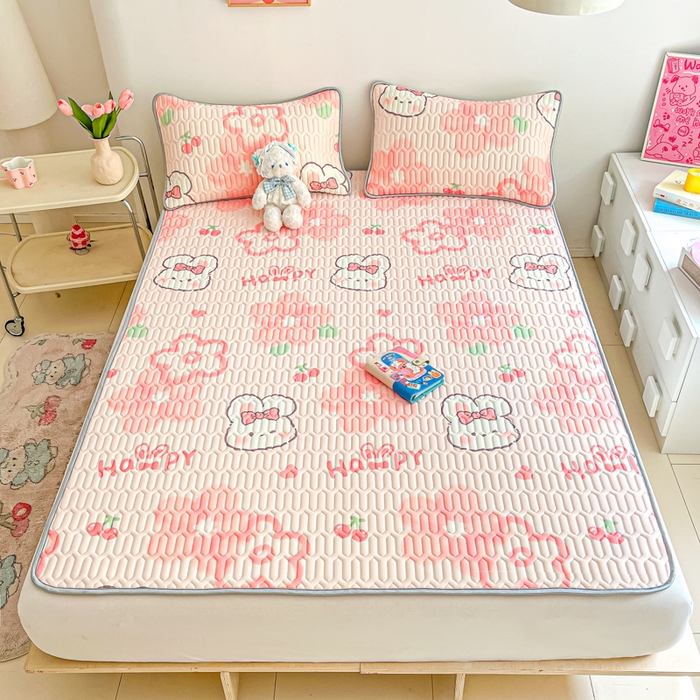 91家纺网 家纺一手货源 找家纺 沐慕 2025新款高克重小清新乳胶凉席-风格二 粉漾花境