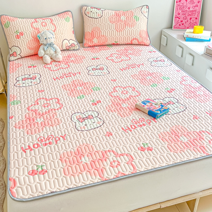 91家纺网 家纺一手货源 找家纺 沐慕 2025新款高克重小清新乳胶凉席-风格二 粉漾花境