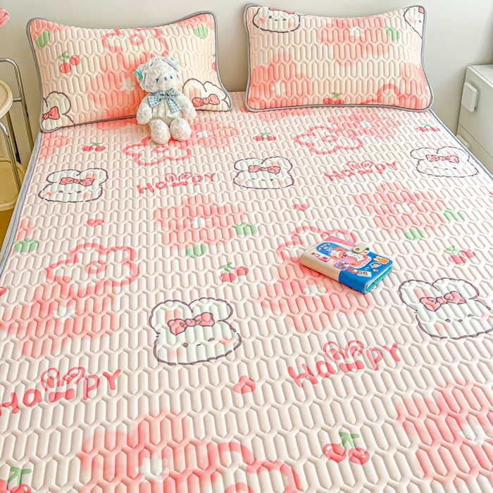 91家纺网 家纺一手货源 找家纺 沐慕 2025新款高克重小清新乳胶凉席-风格二 粉漾花境