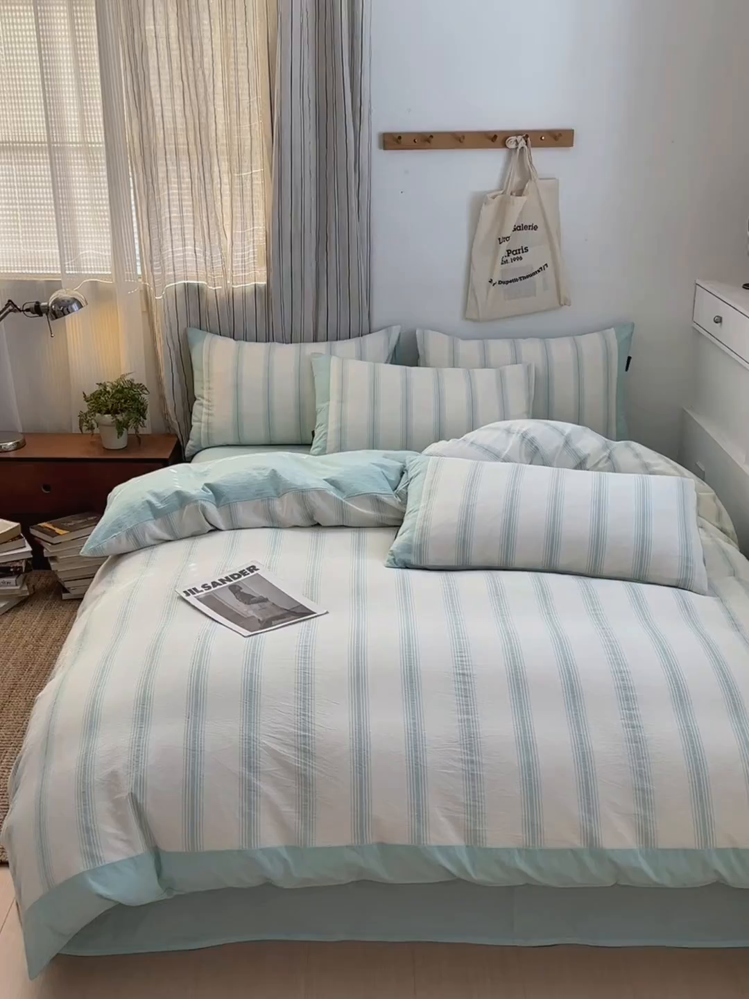 91家纺网 家纺一手货源 找家纺 娜娜 2025新款A类全棉色织水洗棉四件套 罗马系列-条纹蓝