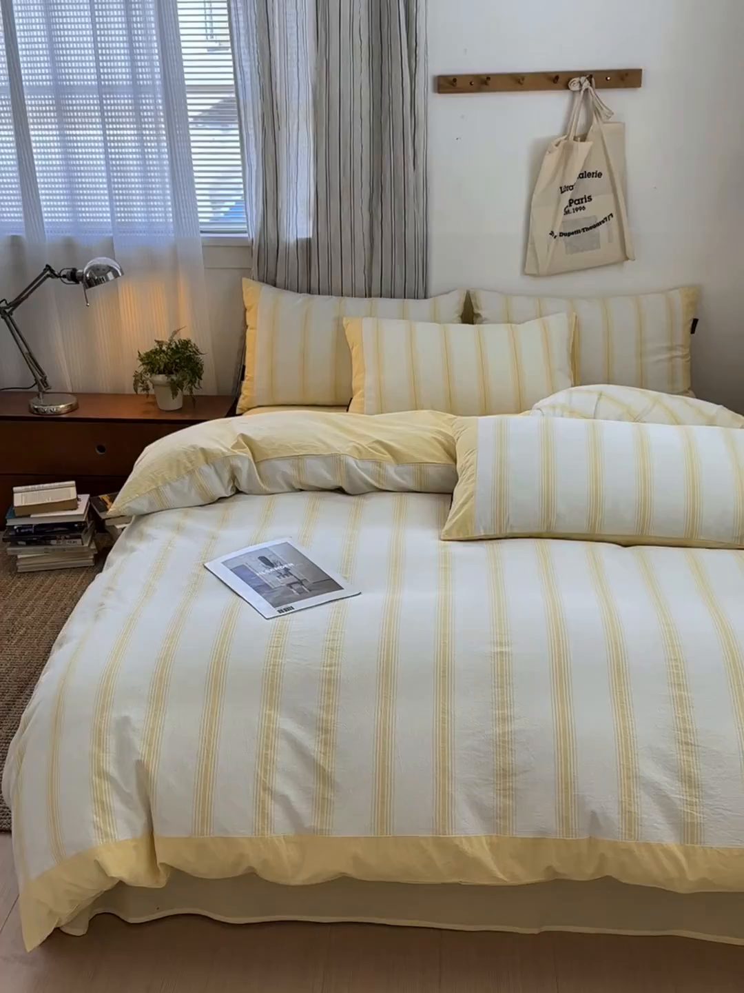 91家纺网 家纺一手货源 找家纺 娜娜 2025新款A类全棉色织水洗棉四件套 罗马系列-条纹黄