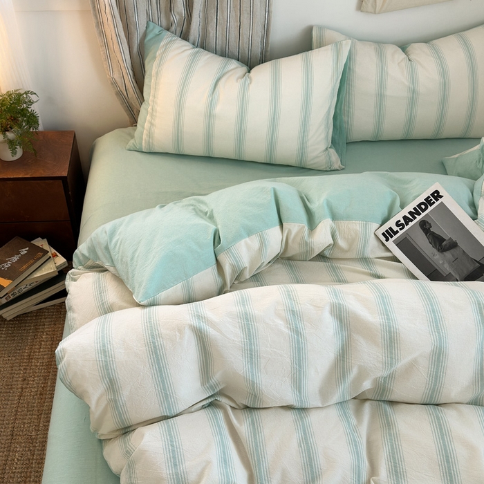 91家纺网 家纺一手货源 找家纺 娜娜 2025新款A类全棉色织水洗棉四件套 罗马系列-条纹蓝